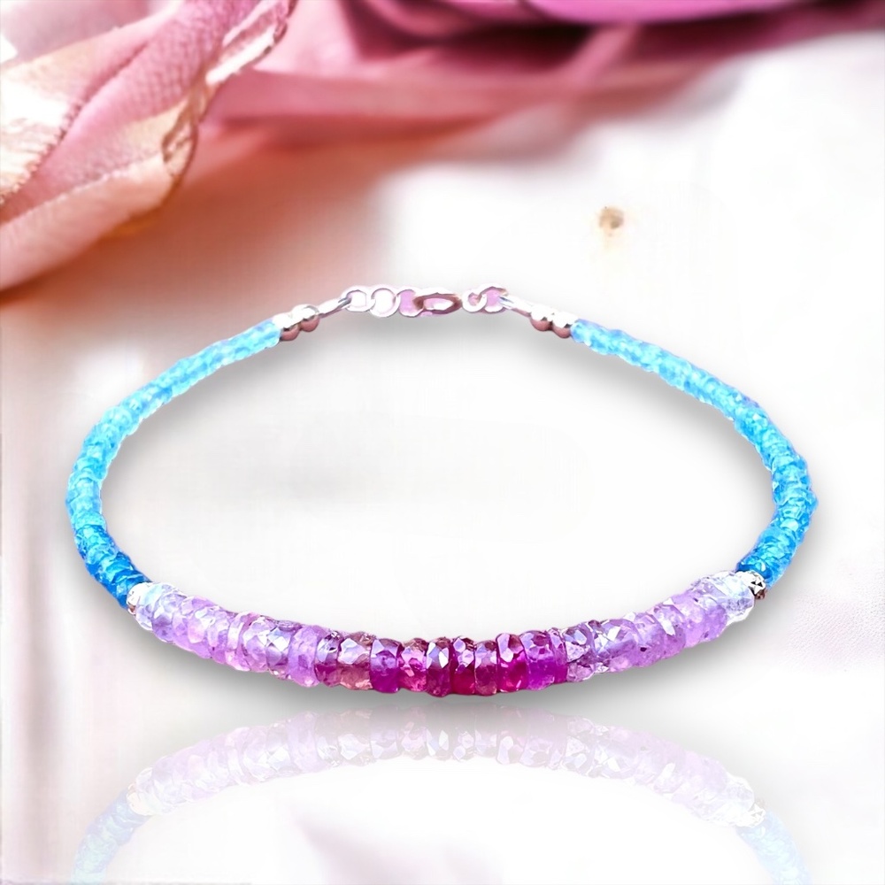 New 14K Gold Sapphire Tourmaline Bracelet, Handmade Gemstone Jewelry